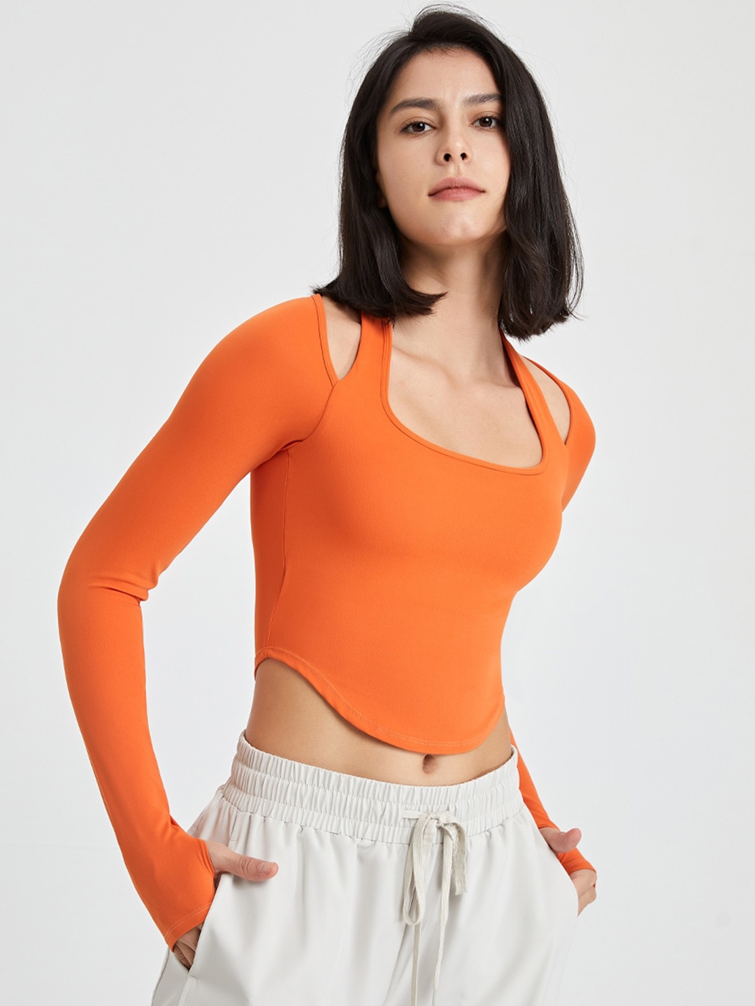 

JC Collection Square Neck Cut Out Crop Top, Orange