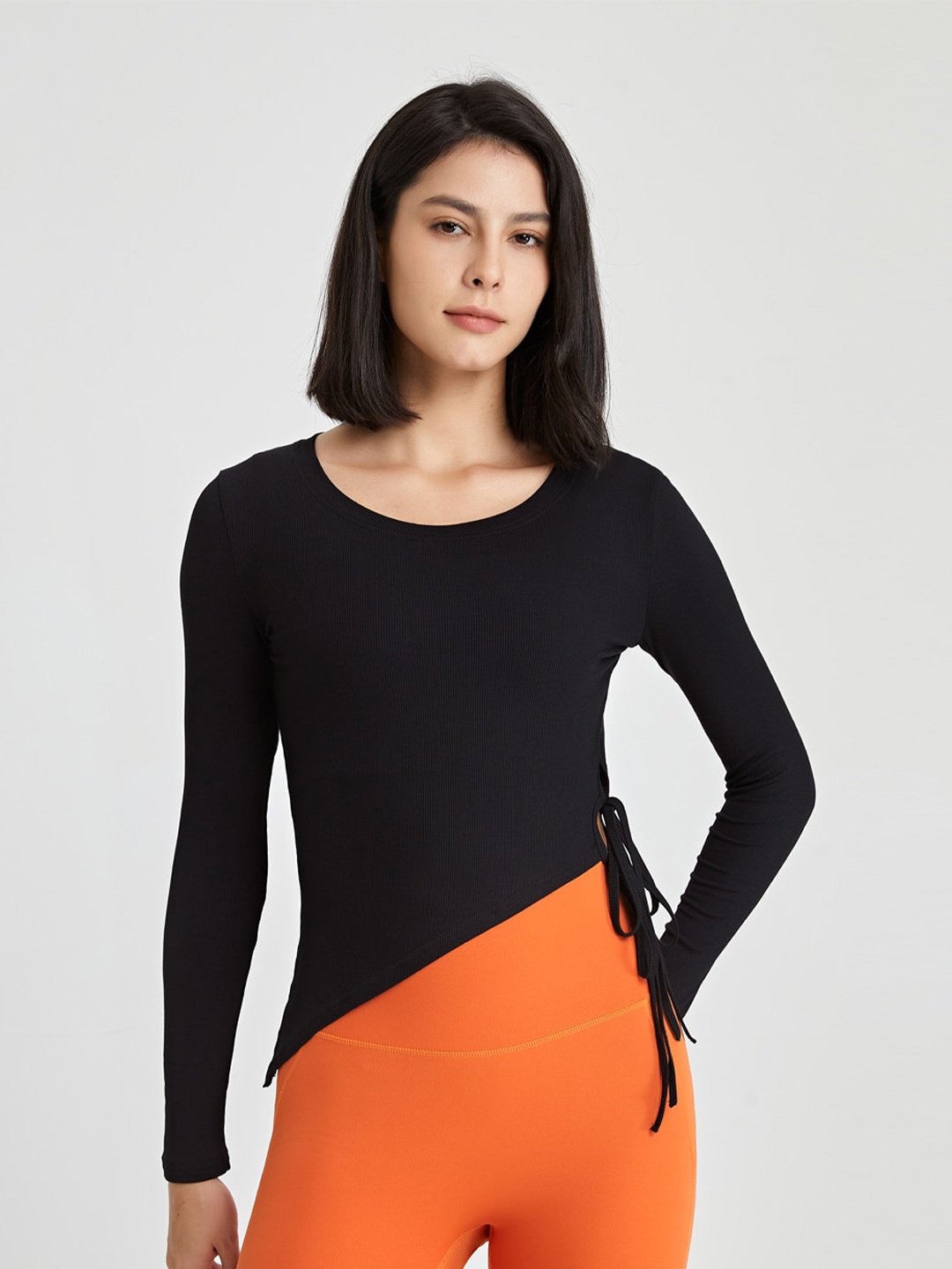 

JC Collection Side Tie-Ups Round Neck Long Sleeves Top, Black