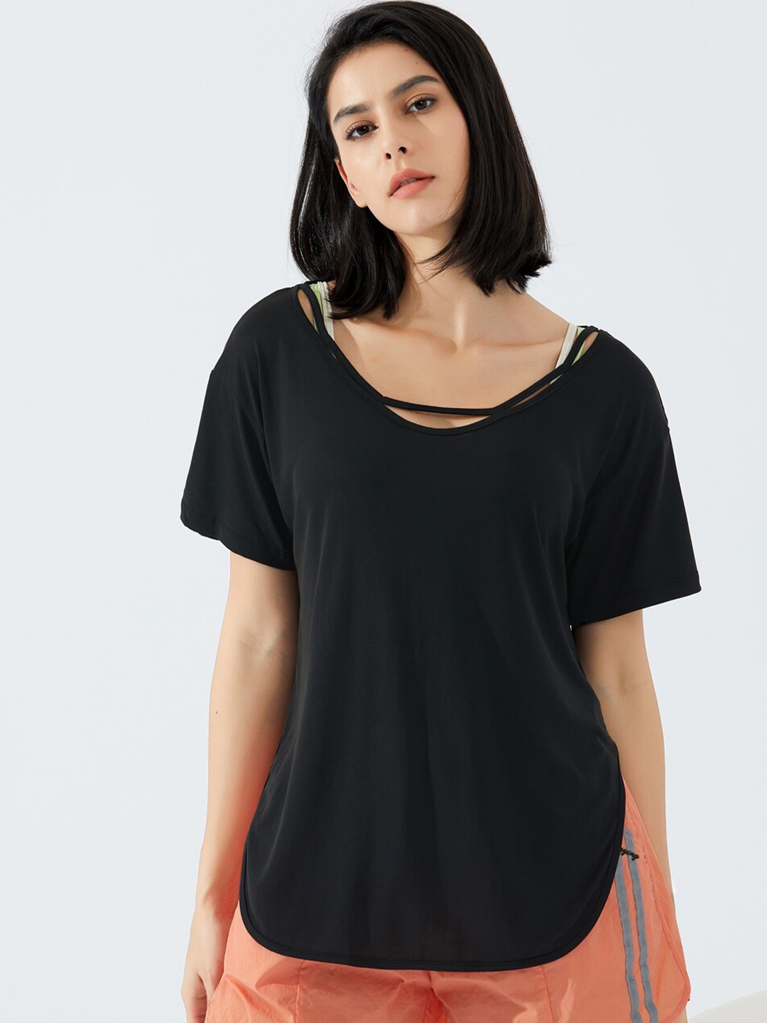 

JC Collection Round Neck Short Sleeves Top, Black