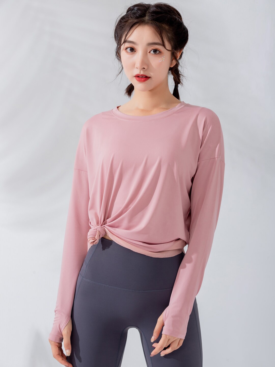 

JC Collection Round Neck Long thumb hole Sleeves Top, Pink