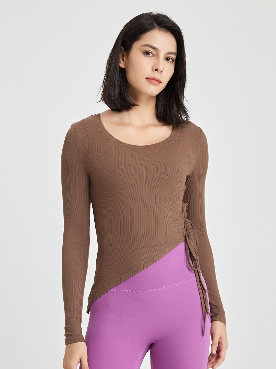 

JC Collection Tie-Ups Round Neck Long Sleeves Top, Brown