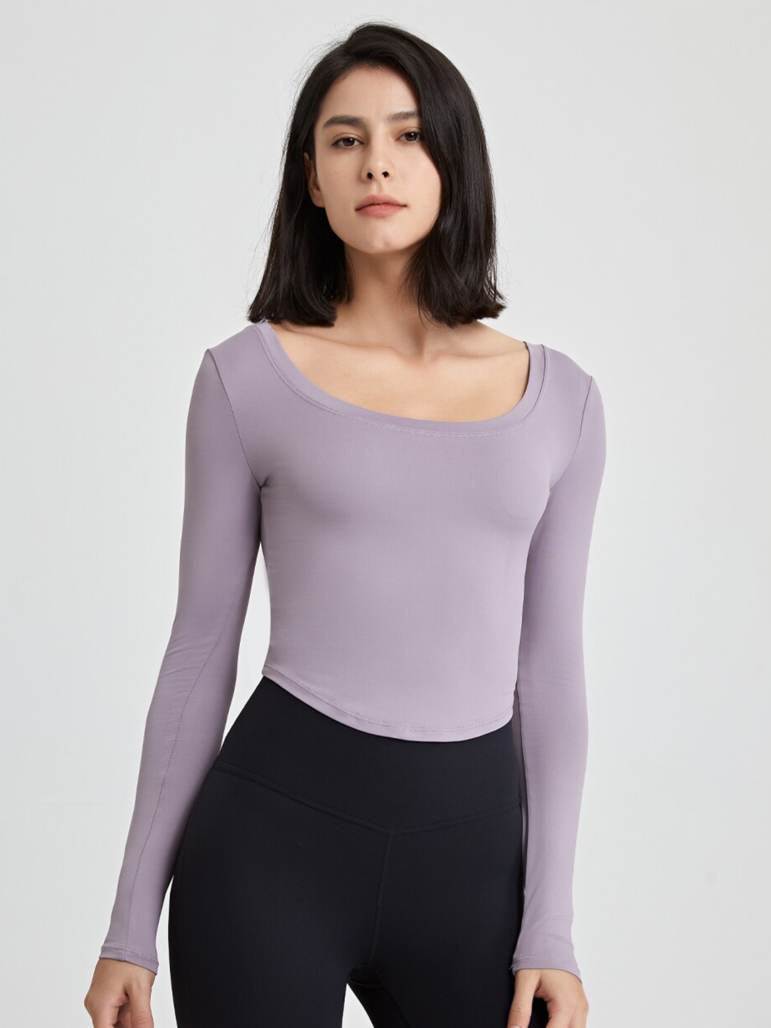 

JC Collection Styled Back Scoop Neck Long Sleeves Top, Purple