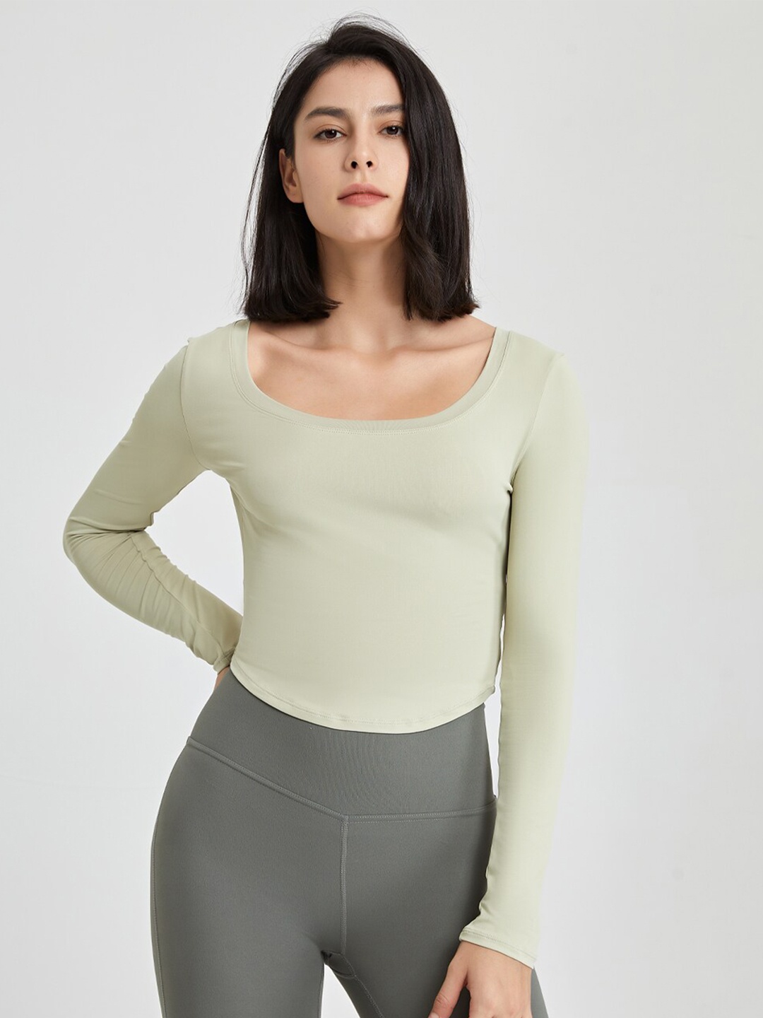 

JC Collection Styled Back Scoop Neck Long Sleeves Crop Top, Lime green