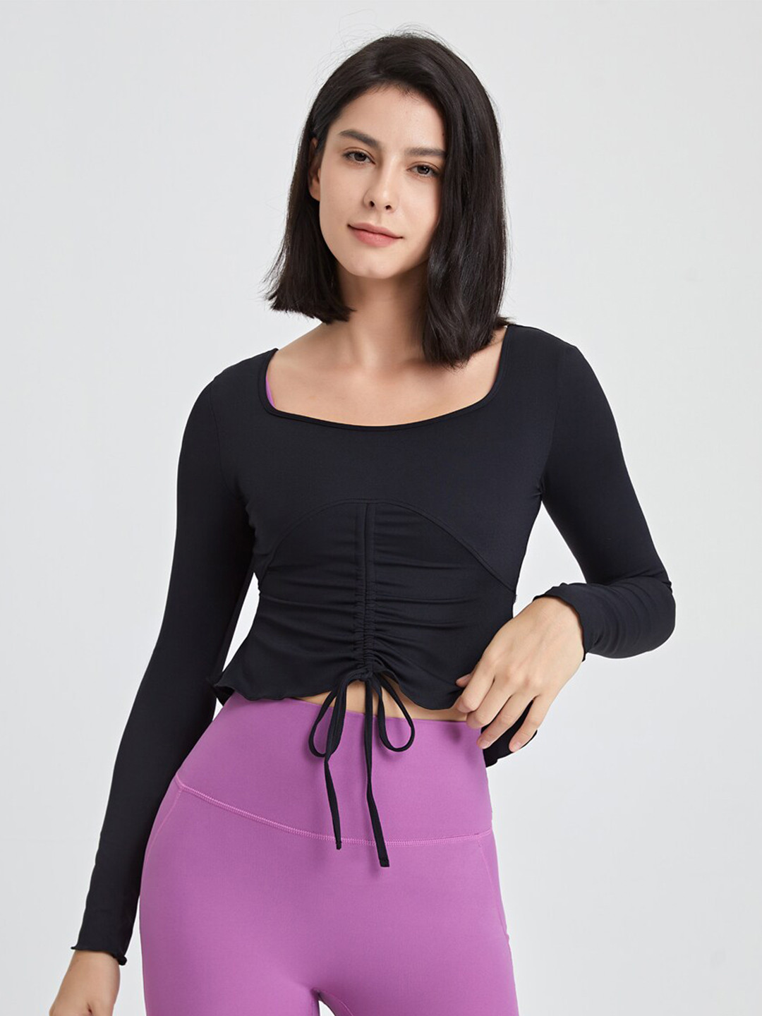 

JC Collection Square Neck Tie-Ups Casual Top, Black