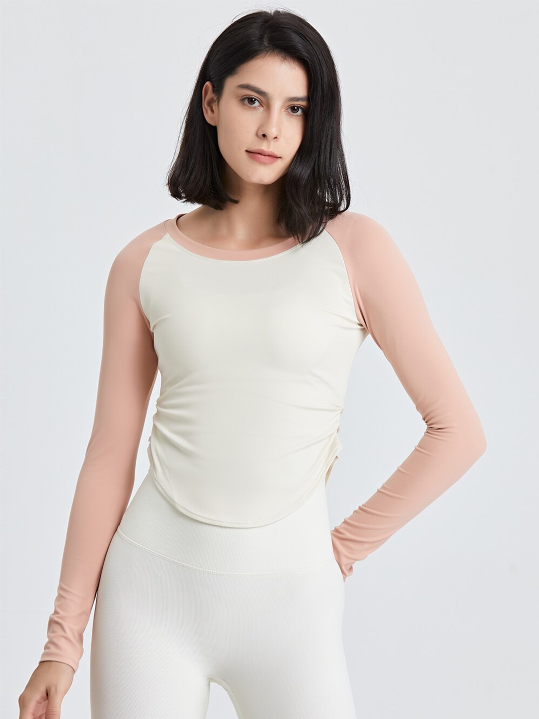 

JC Collection Raglan Sleeves Round Neck Gathered Fitted Regular Top, Off white