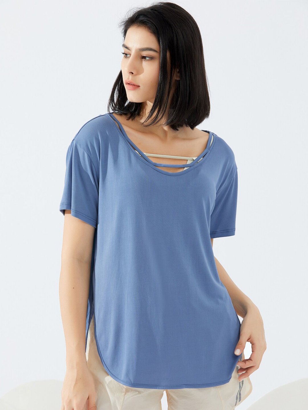 

JC Collection Round Neck Short Sleeves Sports Top, Blue