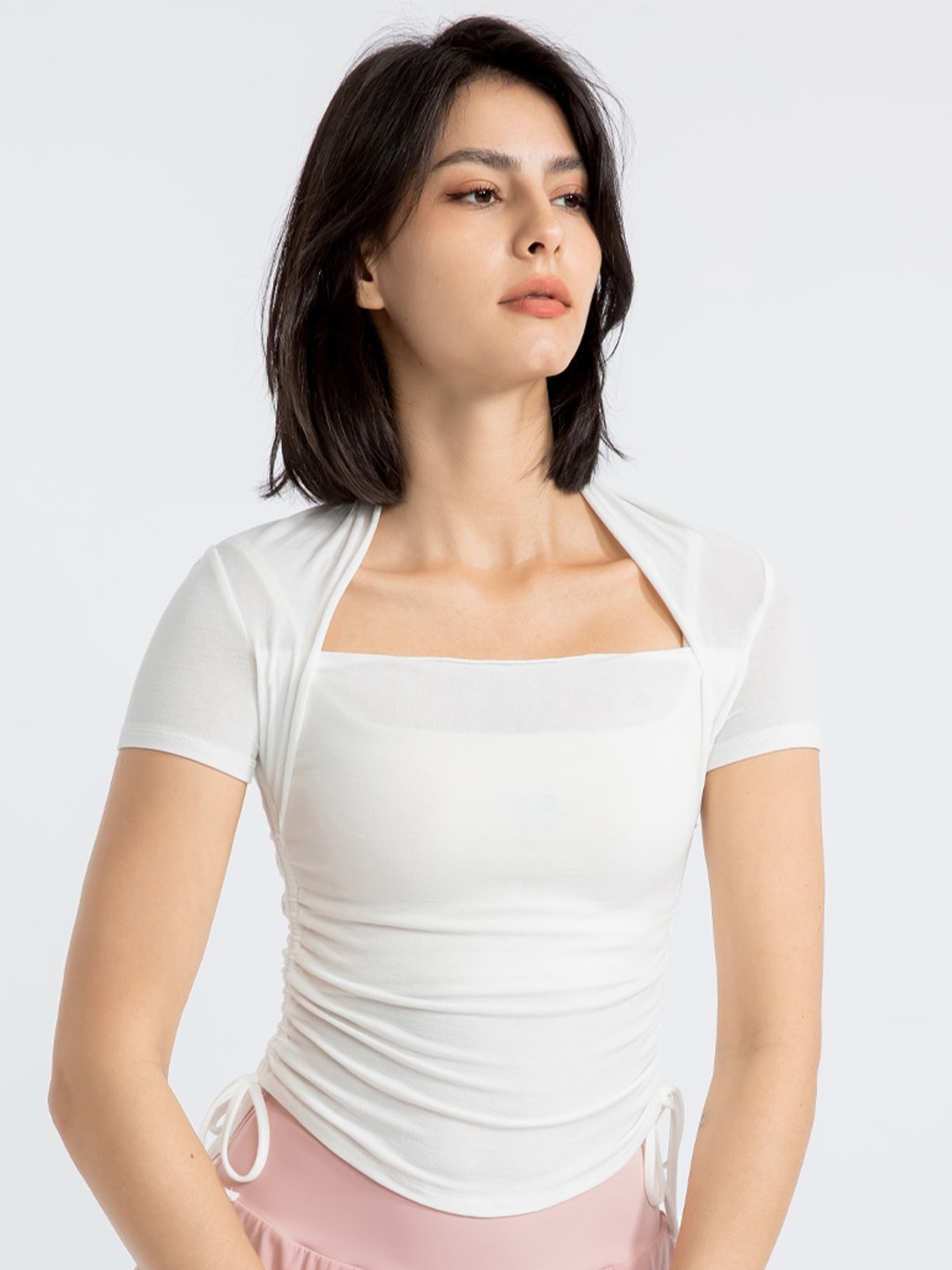 

JC Collection Square Neck Ruched Fitted Top, White