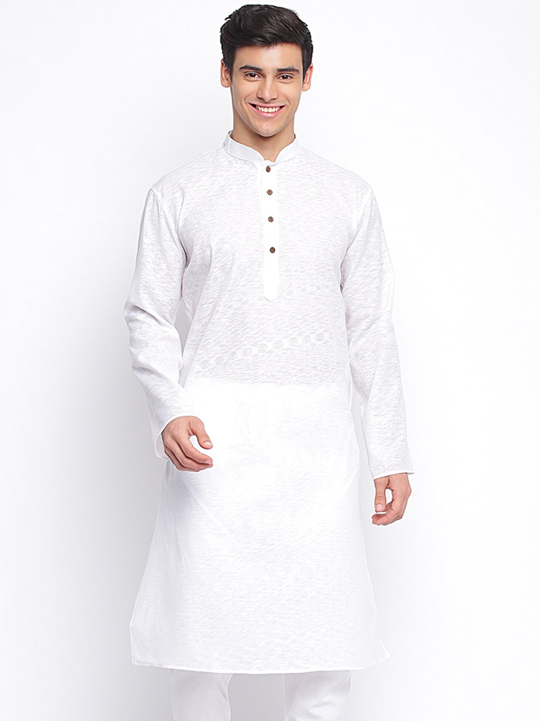 

Sanwara Mandarin Collar Cotton Straight Regular Kurta, Off white