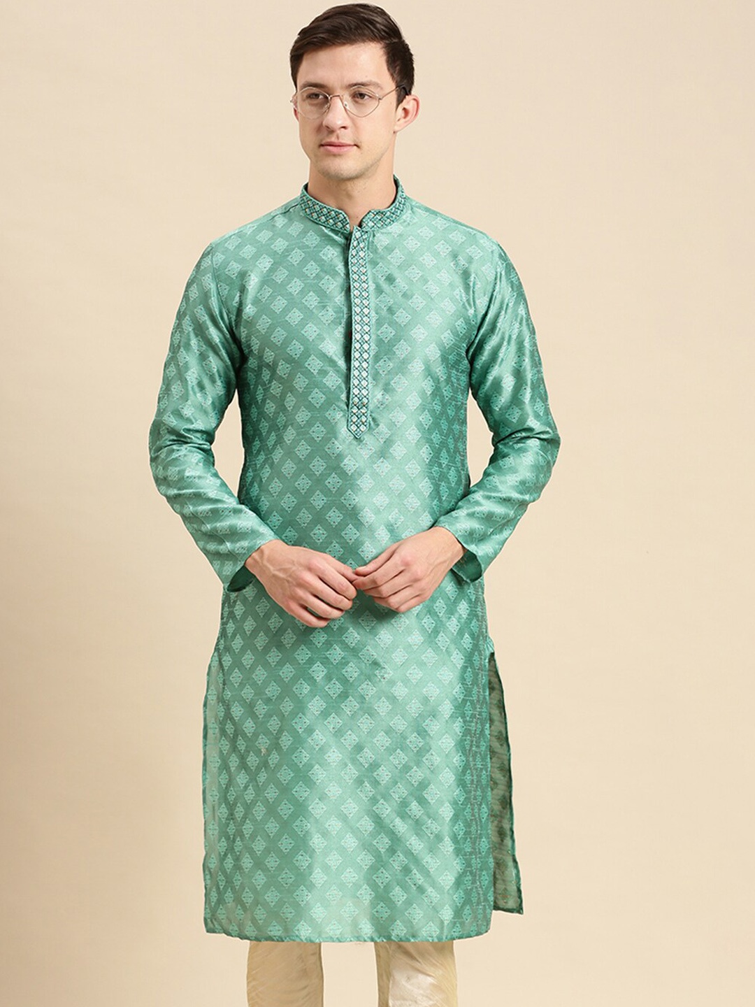 

Sanwara Mandarin Collar Pastels Kurta, Green