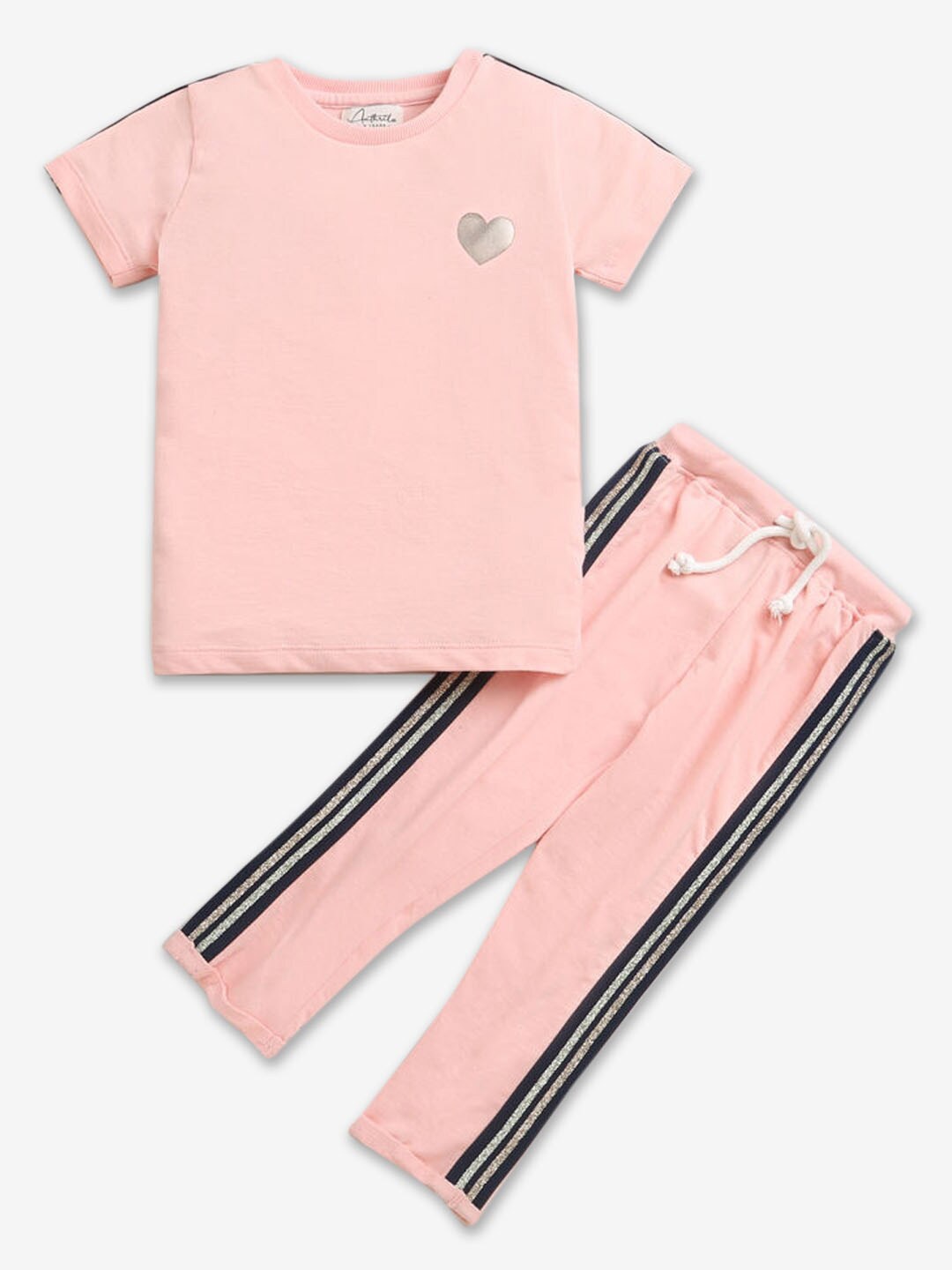 

Hopscotch Girls Pure Cotton T-shirt With Pyjamas Set, Pink