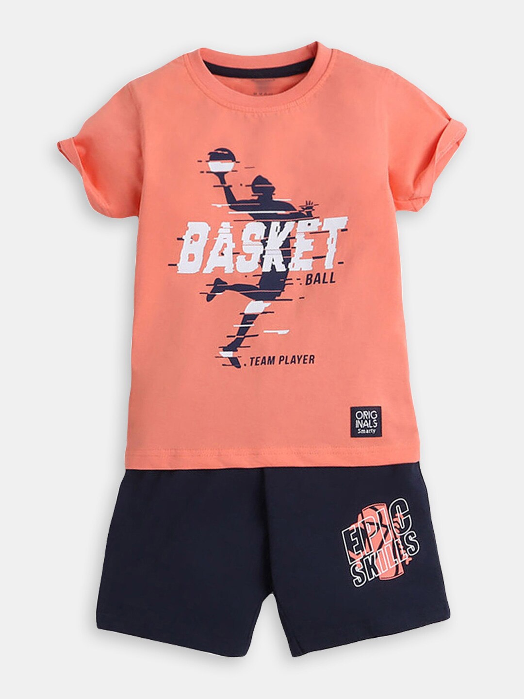 

Hopscotch Boys Printed Pure Cotton T-shirt With Shorts Set, Pink