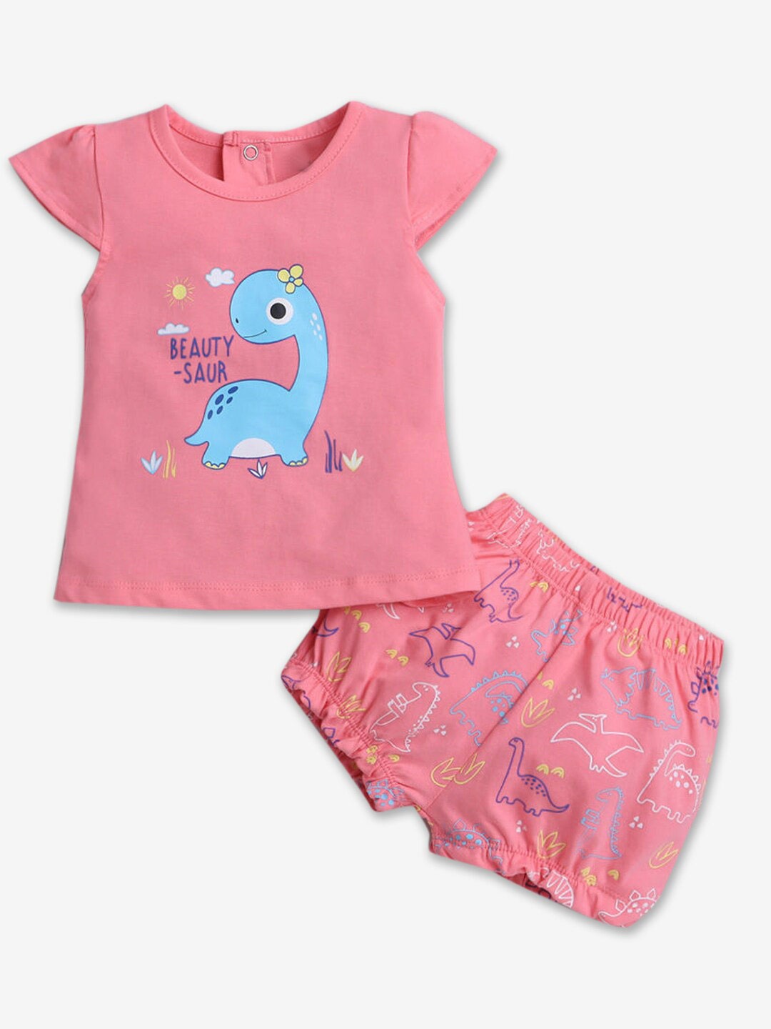 

Hopscotch Infants Girls Printed Pure Cotton T-shirt With Shorts Set, Pink