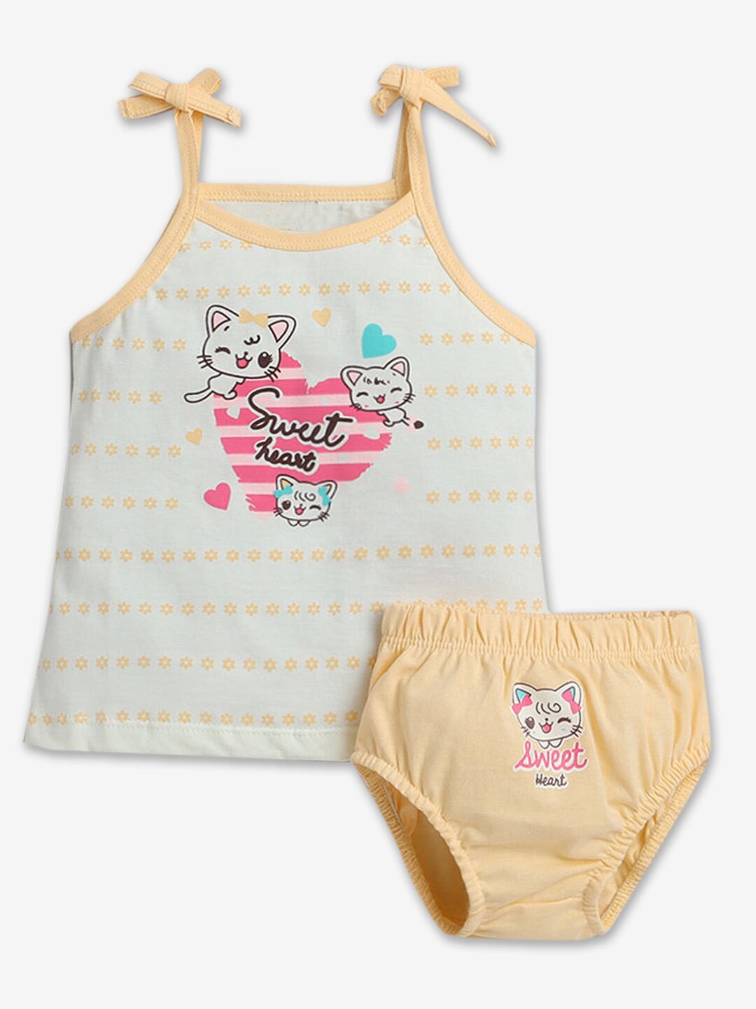 

Hopscotch Infant Girls Floral Printed Pure Cotton Top With Shorts, Yellow