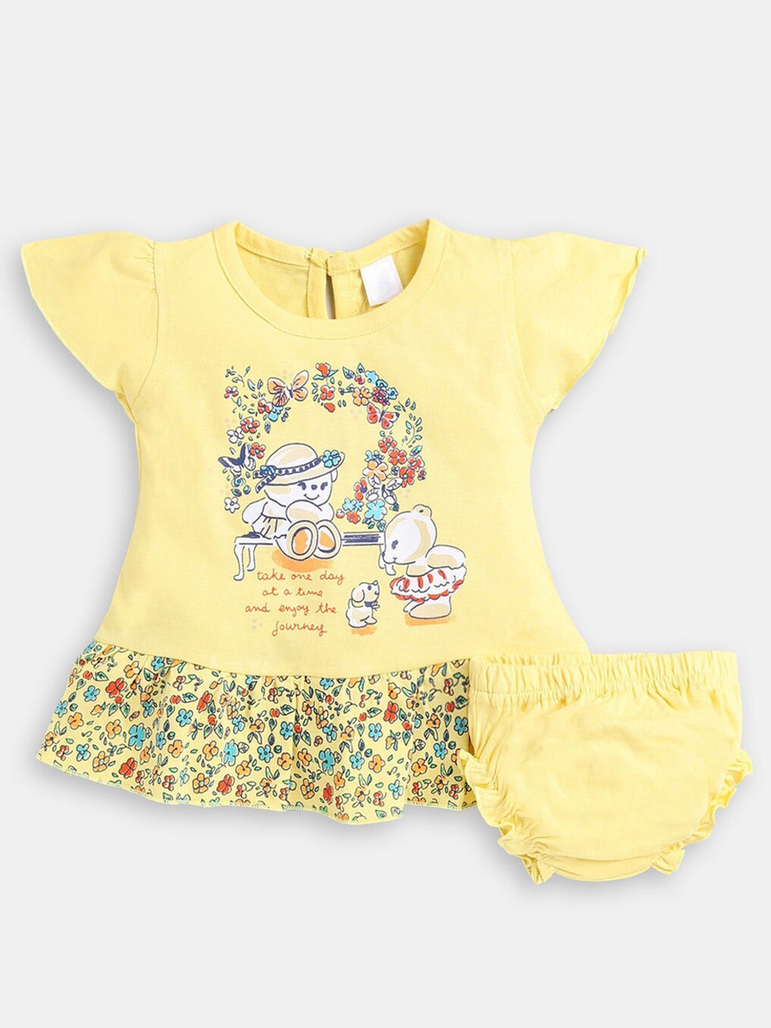 

Hopscotch Infant Girls Floral Printed Round Neck Pure Cotton Clothing Set, Yellow