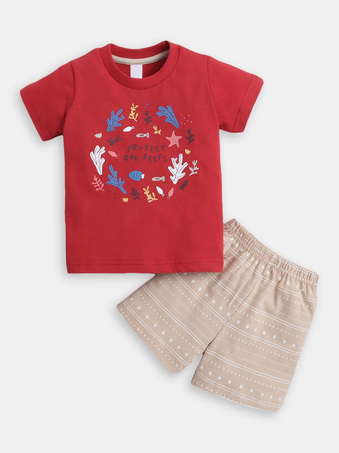 

Hopscotch Infants Boys Printed Pure Cotton T-shirt With Shorts Set, Red