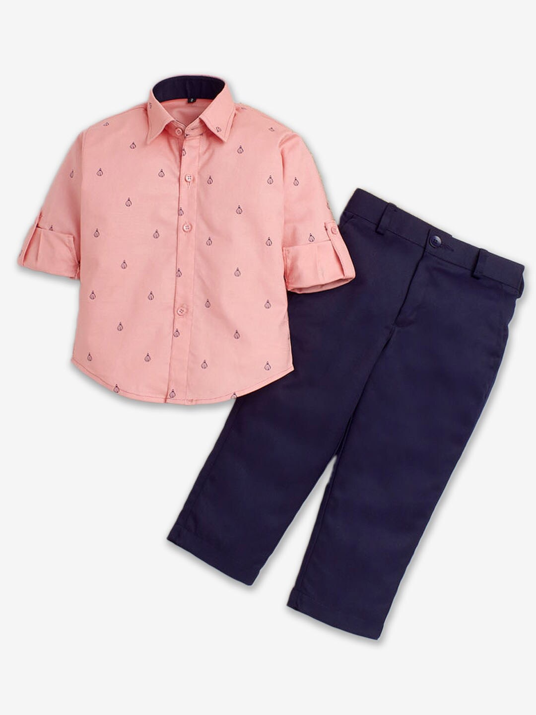 

Hopscotch Boys Printed Shirt With Trousers Set, Pink