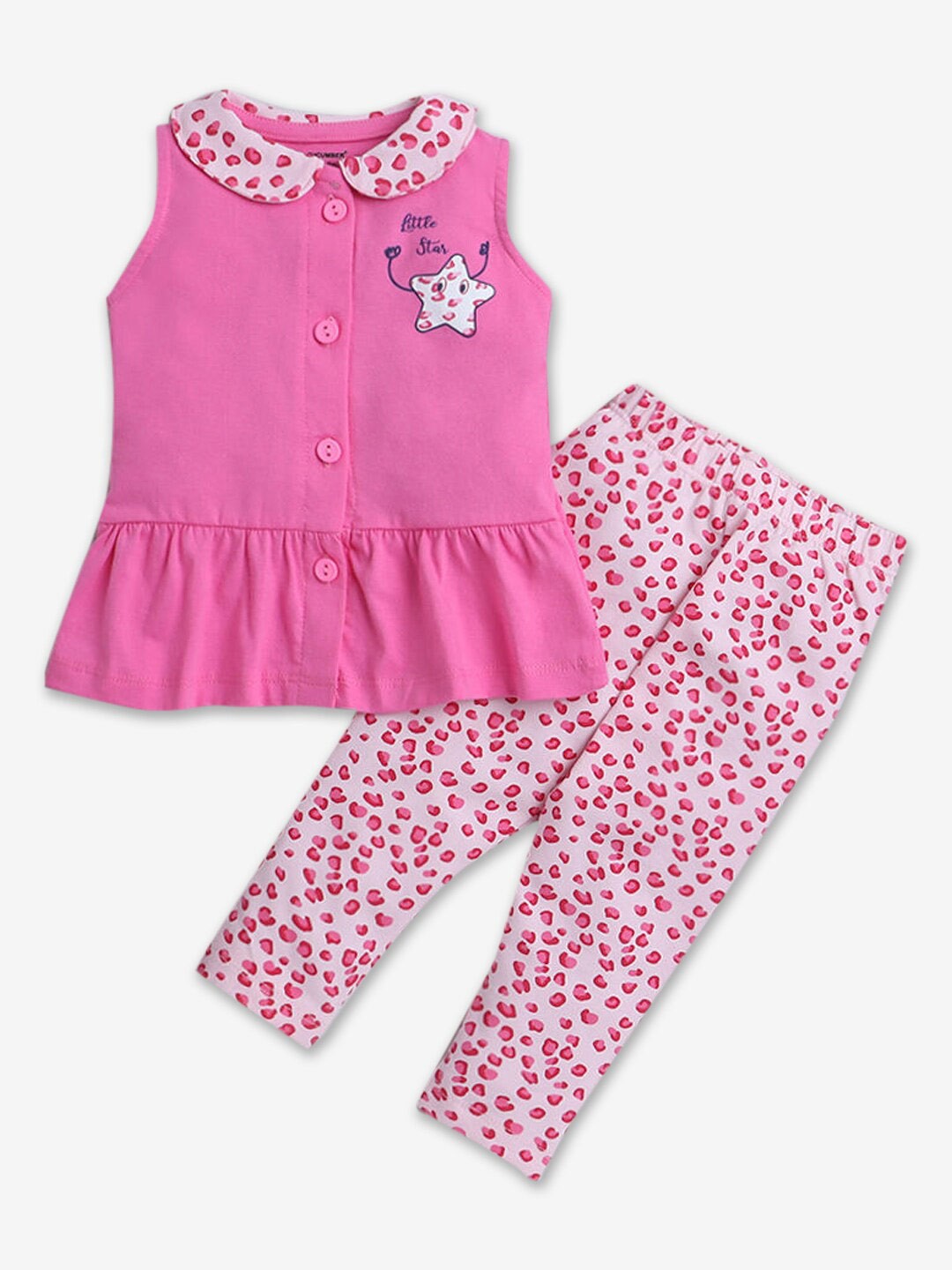 

Hopscotch Girls Pure Cotton Top With Leggings Set, Pink