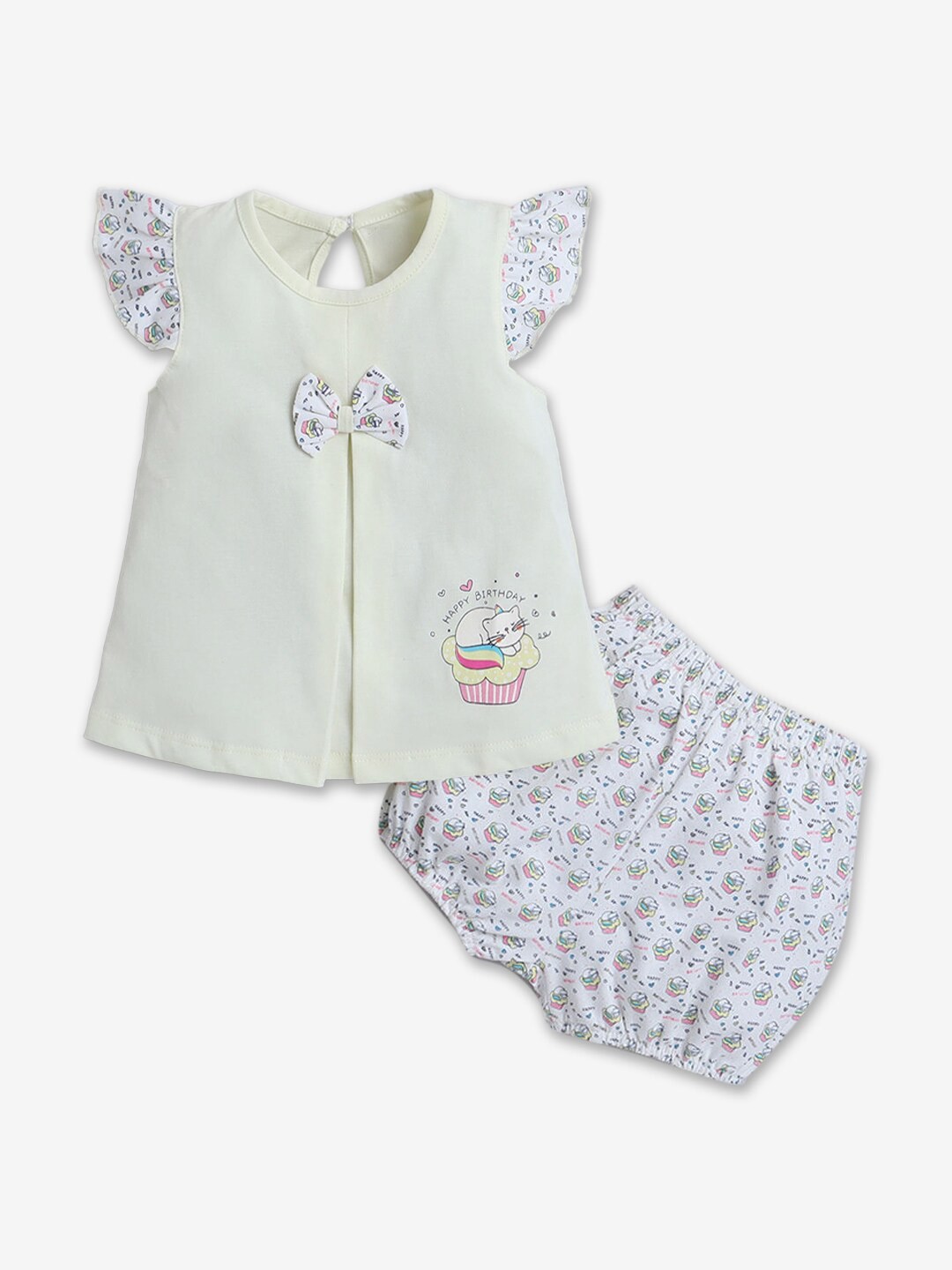 

Hopscotch Girls Printed Pure Cotton Dress With Shorts Set, Yellow