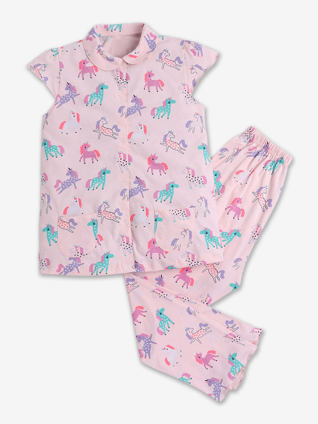 

Hopscotch Girls Printed Pure Cotton Shirt with Pyjamas Set, Pink