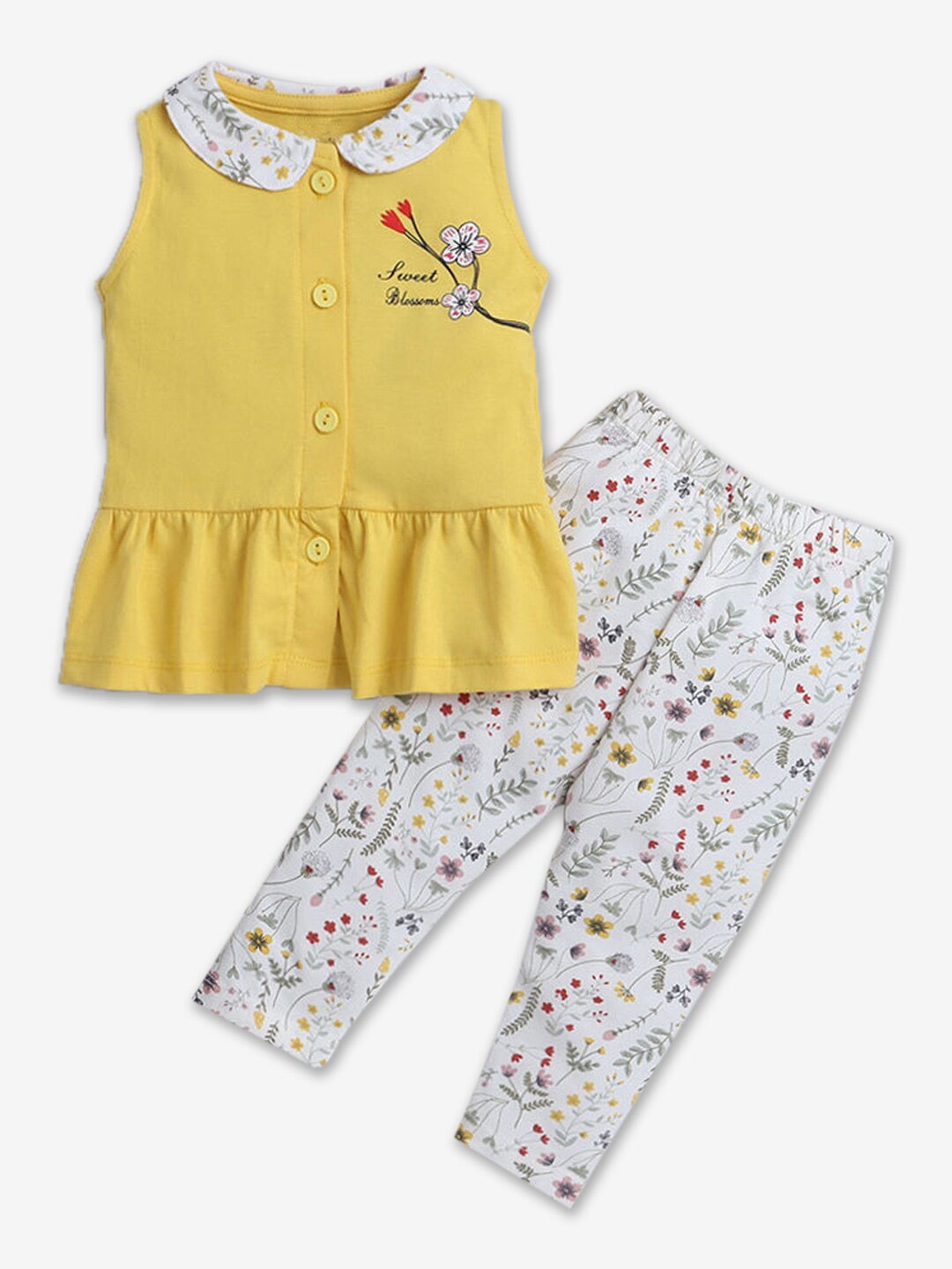 

Hopscotch Infants Girls Printed Pure Cotton Top With Leggings Set, Yellow
