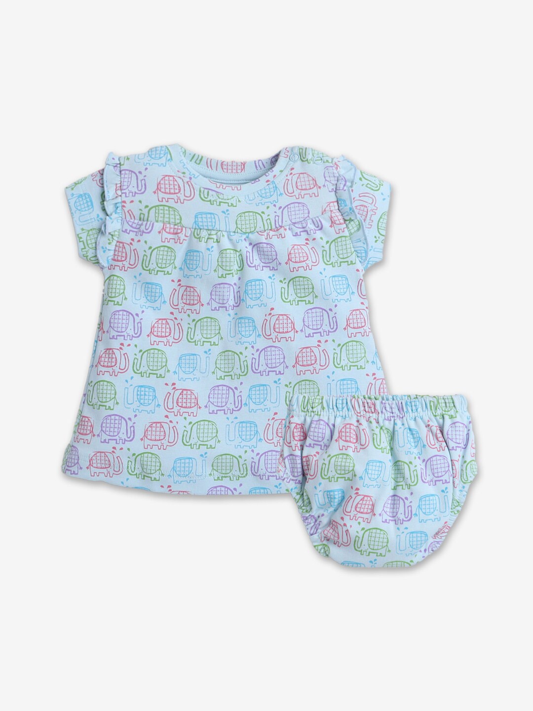 

Hopscotch Infant Girls Printed Round Neck Cotton Clothing Set, Blue