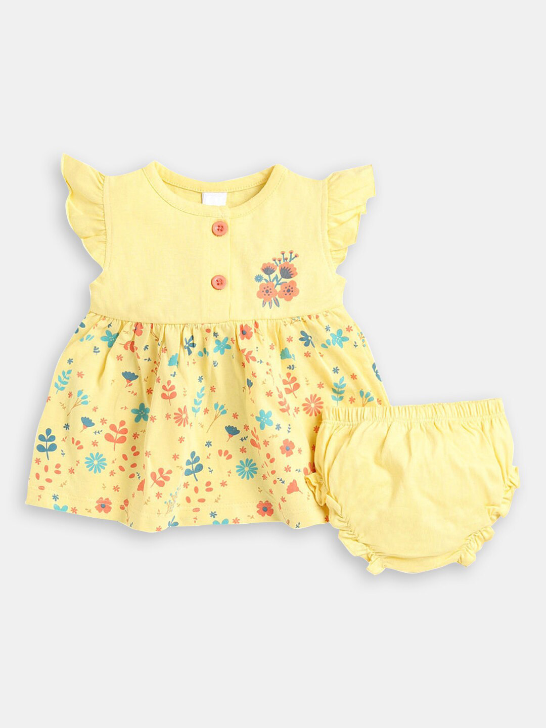 

Hopscotch Infant Girls Floral Printed Pure Cotton Round Neck Clothing Set, Yellow