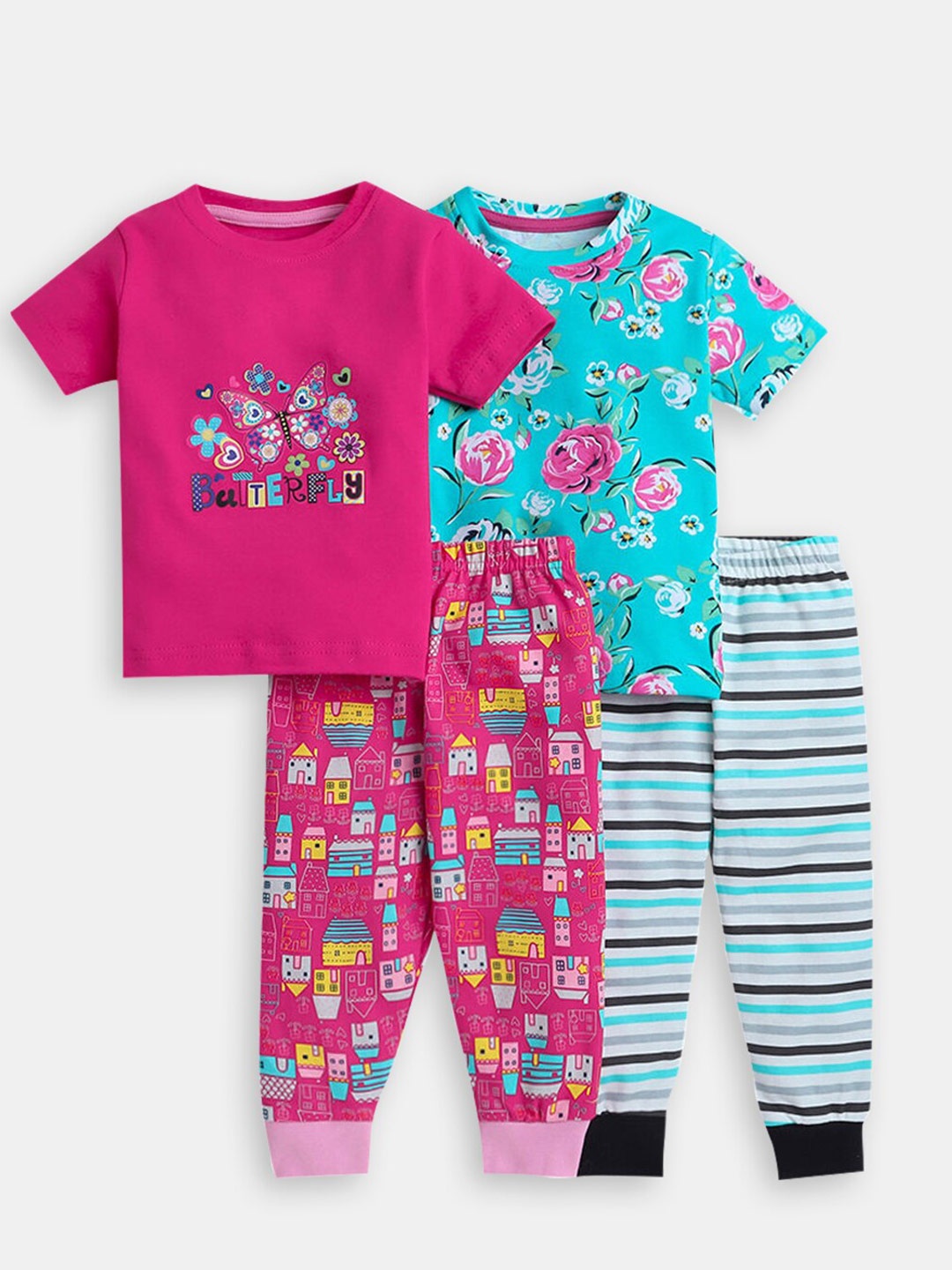 

Hopscotch Boys Pack of 2 Printed Cotton T-shirt with Trousers, Magenta