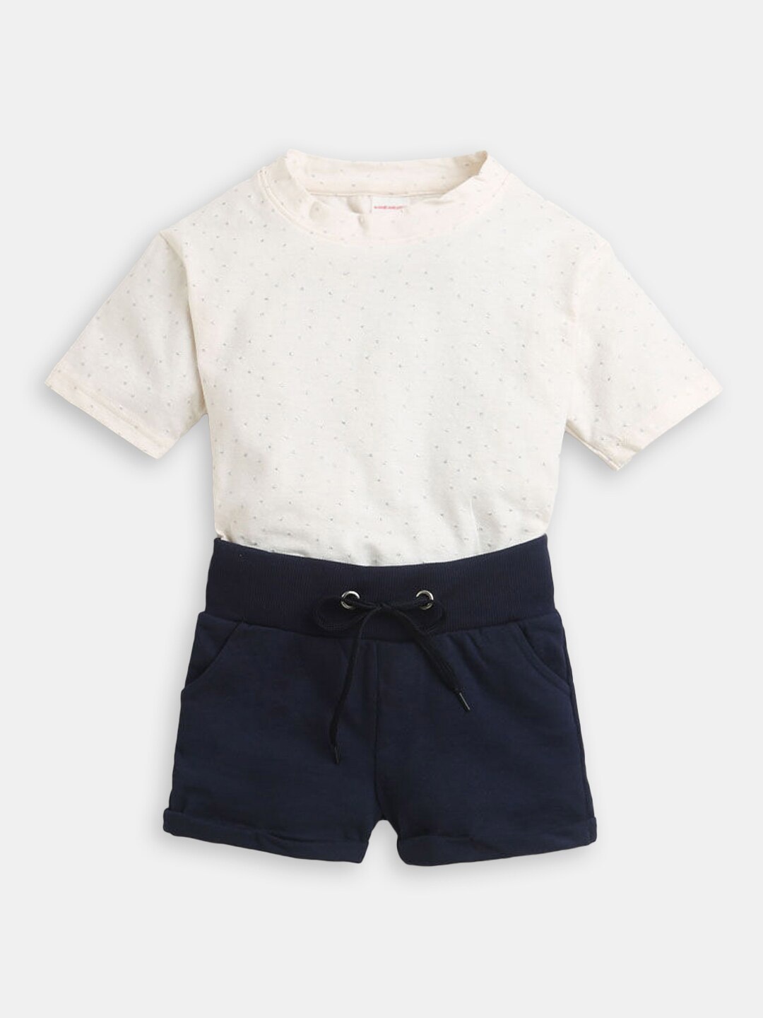 

Hopscotch Girls Pure Cotton Top with Shorts, Off white