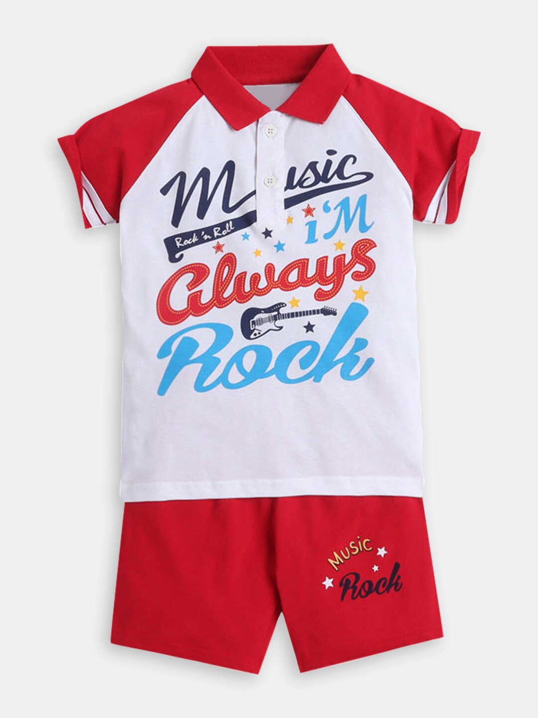 

Hopscotch Boys Printed Pure Cotton T-shirt with Shorts, Red