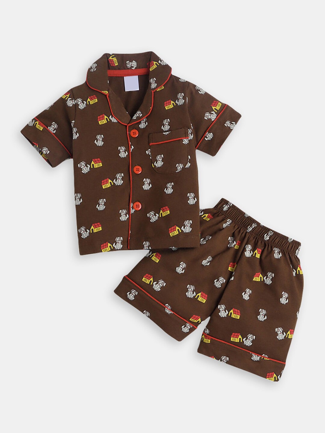 

Hopscotch Boys Conversational Printed Pure Cotton Night Suit, Brown