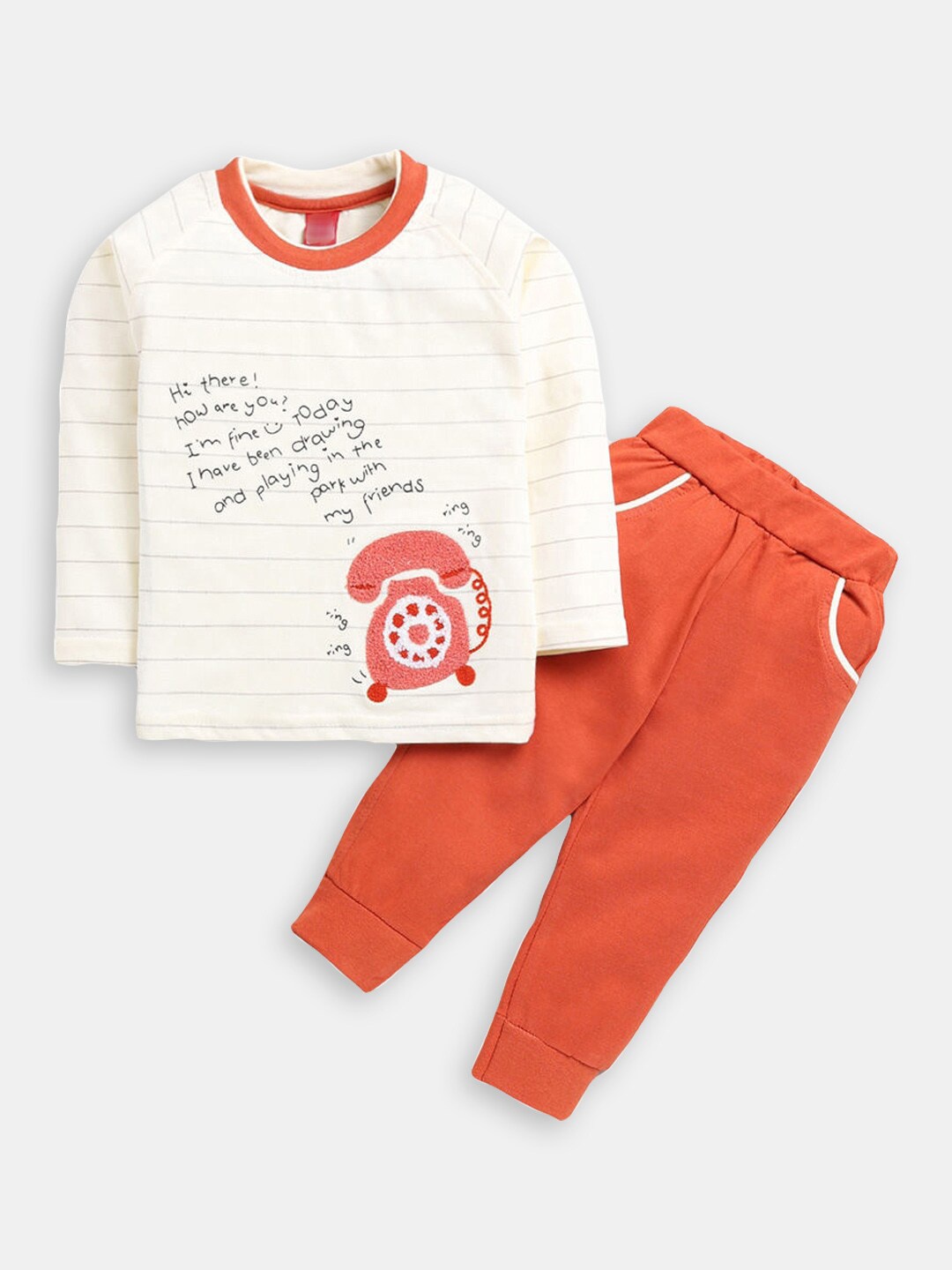 

Hopscotch Infant Boys Printed Pure Cotton T-shirt with Trousers, Brown