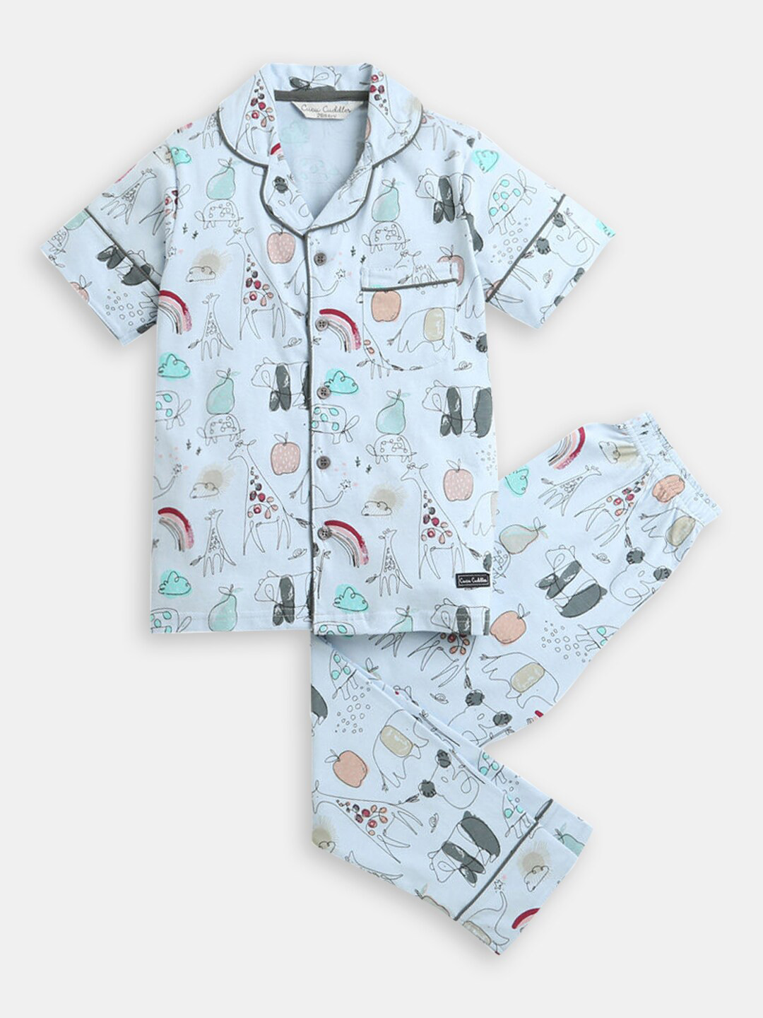 

Hopscotch Girls Conversational Printed Pure Cotton Night Suit, Blue