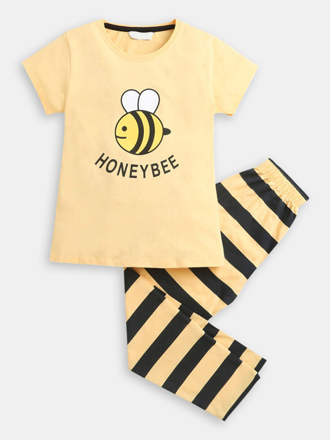 

Hopscotch Girls Printed Pure Cotton T-shirt with Trousers, Gold
