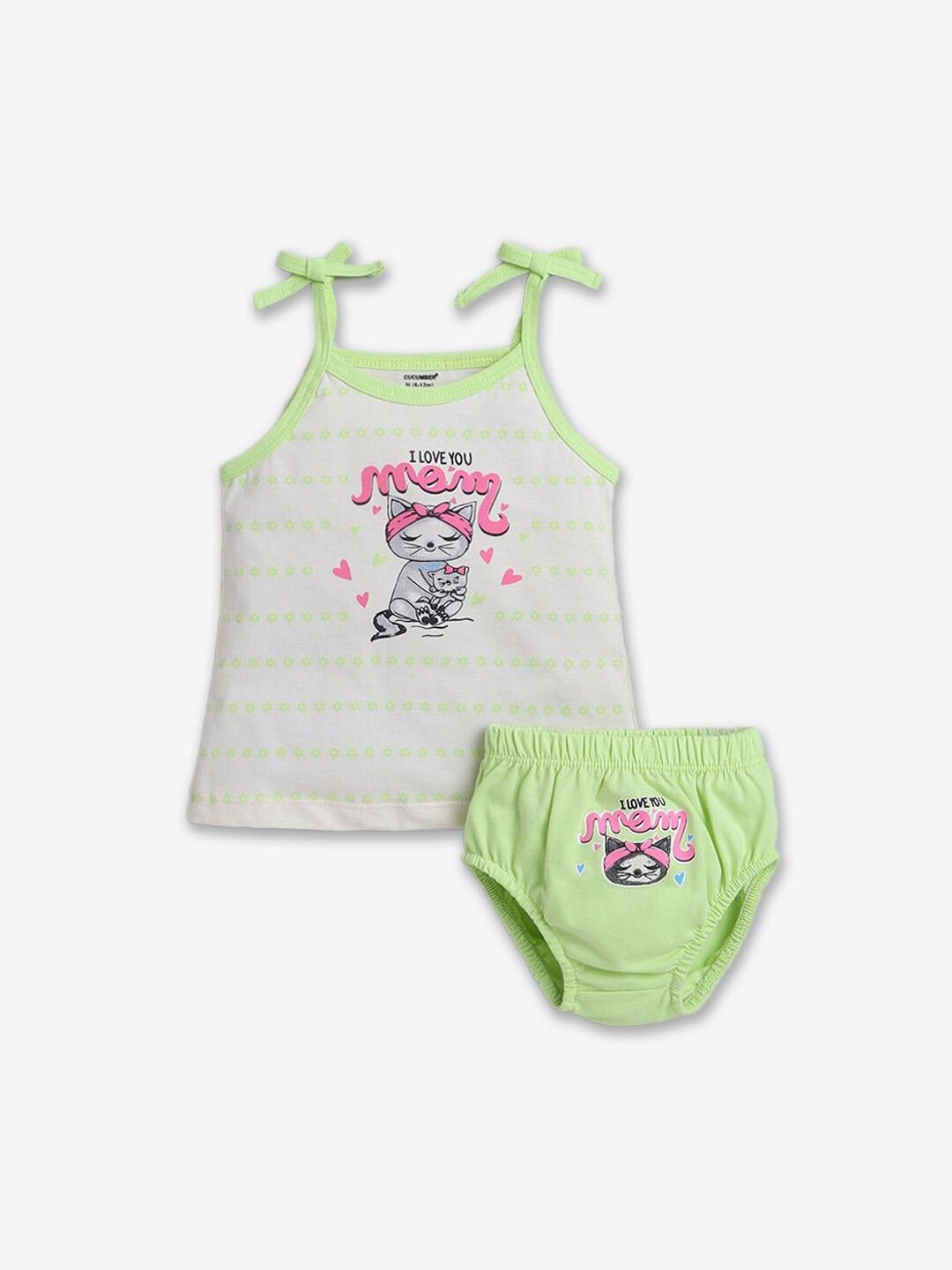 

Hopscotch Infant Girls Printed Pure Cotton Sleeveless Clothing Set, Green