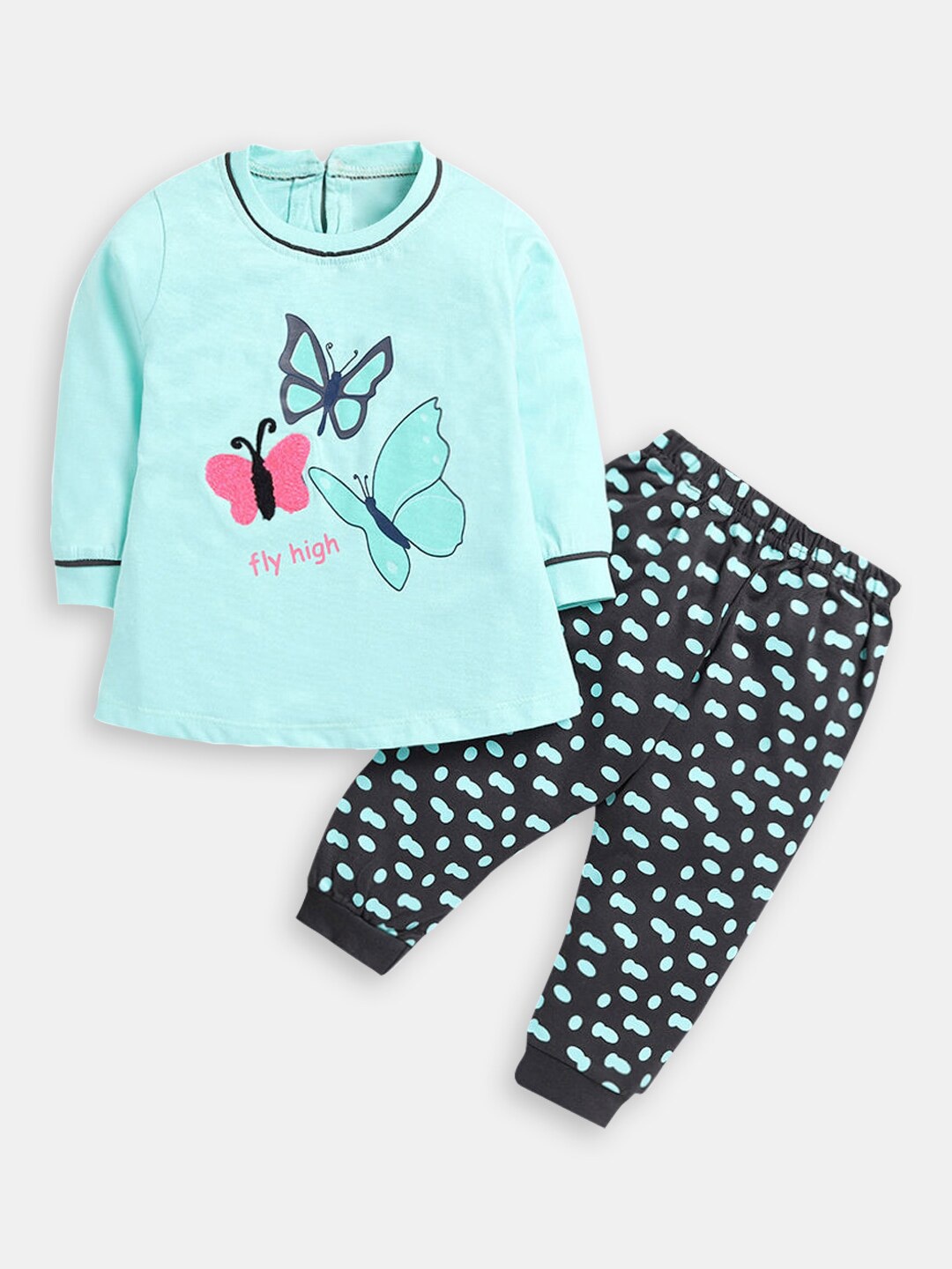 

Hopscotch Girls Printed Pure Cotton T-shirt with Leggings, Blue
