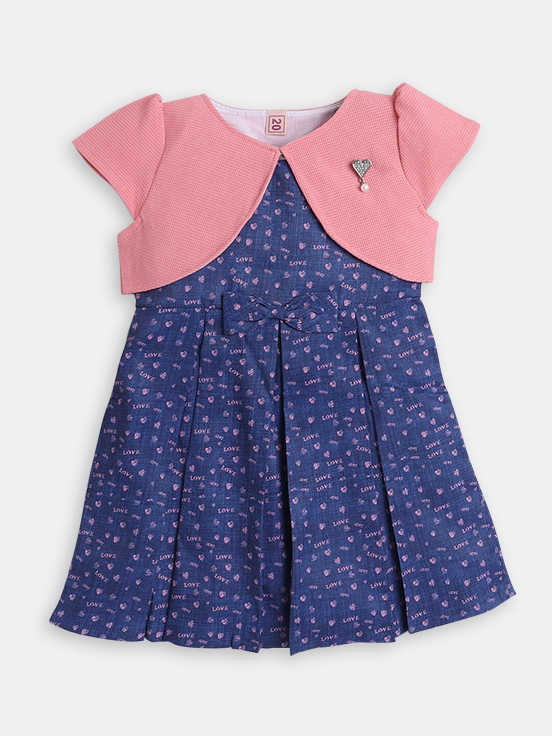 

Hopscotch Girls Printed Pure Cotton Dress With Jacket, Pink