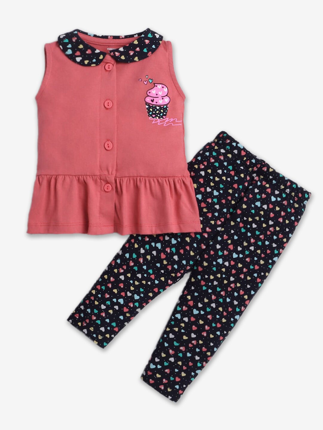 

Hopscotch Infants Girls Printed Pure Cotton Top With Leggings, Fuchsia