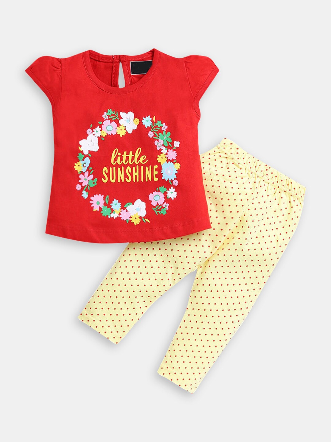 

Hopscotch Girls Printed Pure Cotton Round Neck Top with Trousers Clothing Set, Red