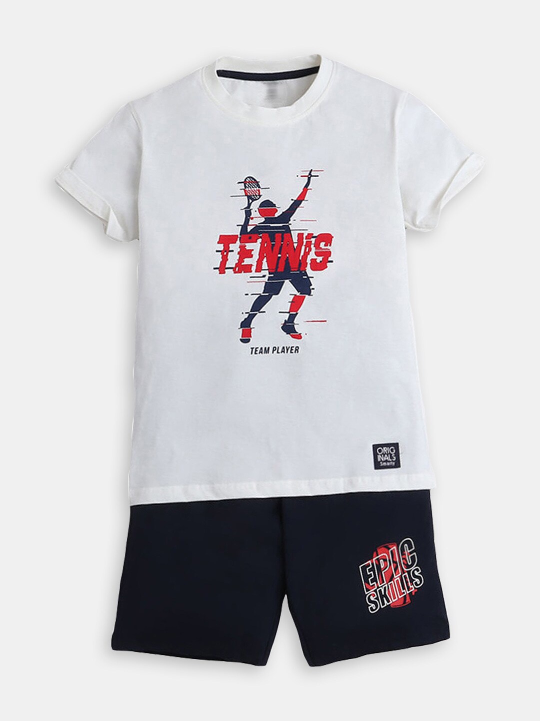 

Hopscotch Boys Printed Pure Cotton T-shirt with Shorts, Off white