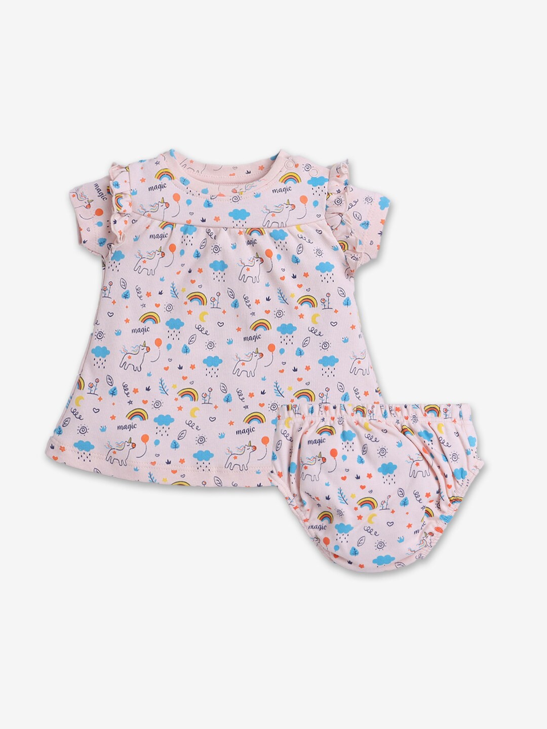 

Hopscotch Infant Girls Printed Pure Cotton Dress with Shorts, Pink