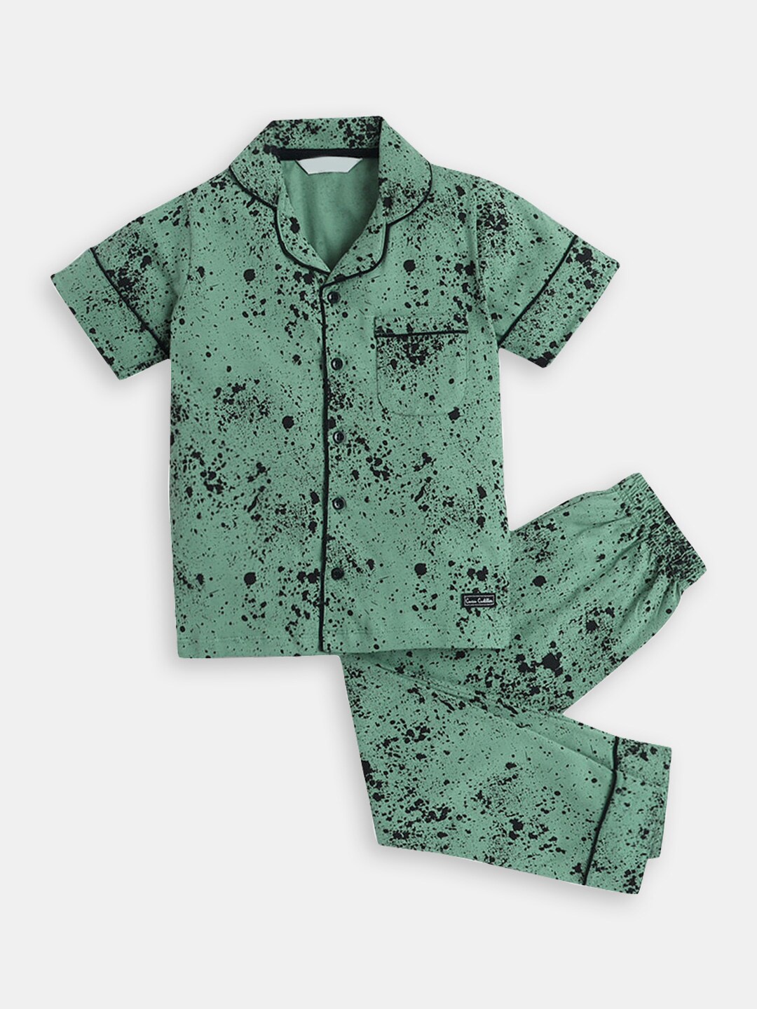 

Hopscotch Boys Abstract Printed Pure Cotton Night Suit, Green