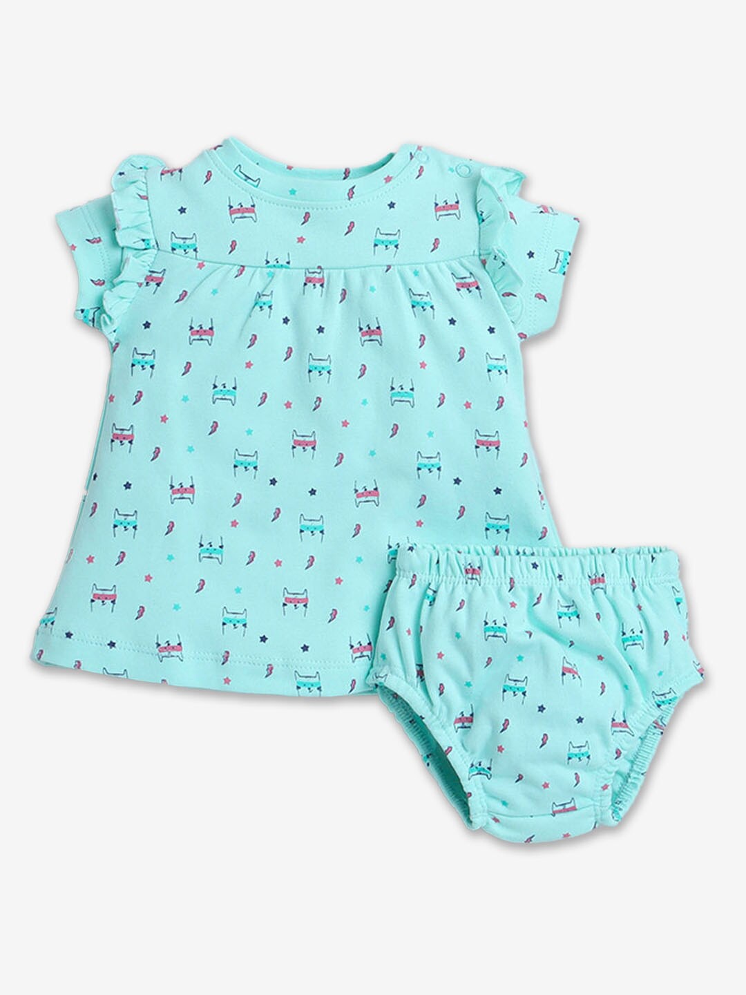 

Hopscotch Girls Printed Pure Cotton Tunic with Shorts, Turquoise blue