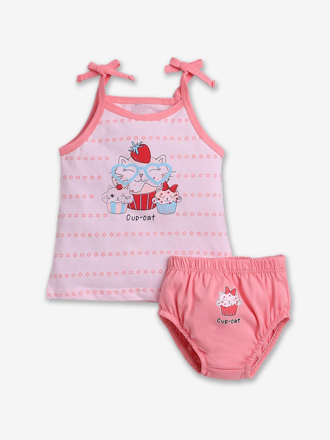 

Hopscotch Infant Girls Printed Shoulder Strap Pure Cotton Clothing Set, Pink