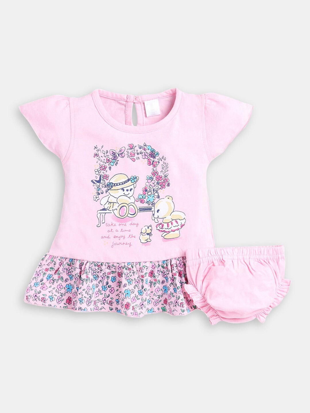 

Hopscotch Infant Girls Printed Pure Cotton Round Neck Clothing Set, Pink