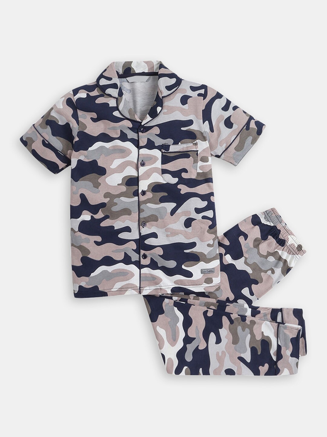 

Hopscotch Boys Camouflage Printed Pure Cotton Night Suit, Brown