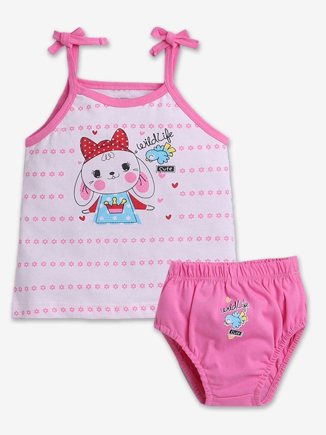 

Hopscotch Infant Girls Printed Pure Cotton Dress with Shorts, Pink