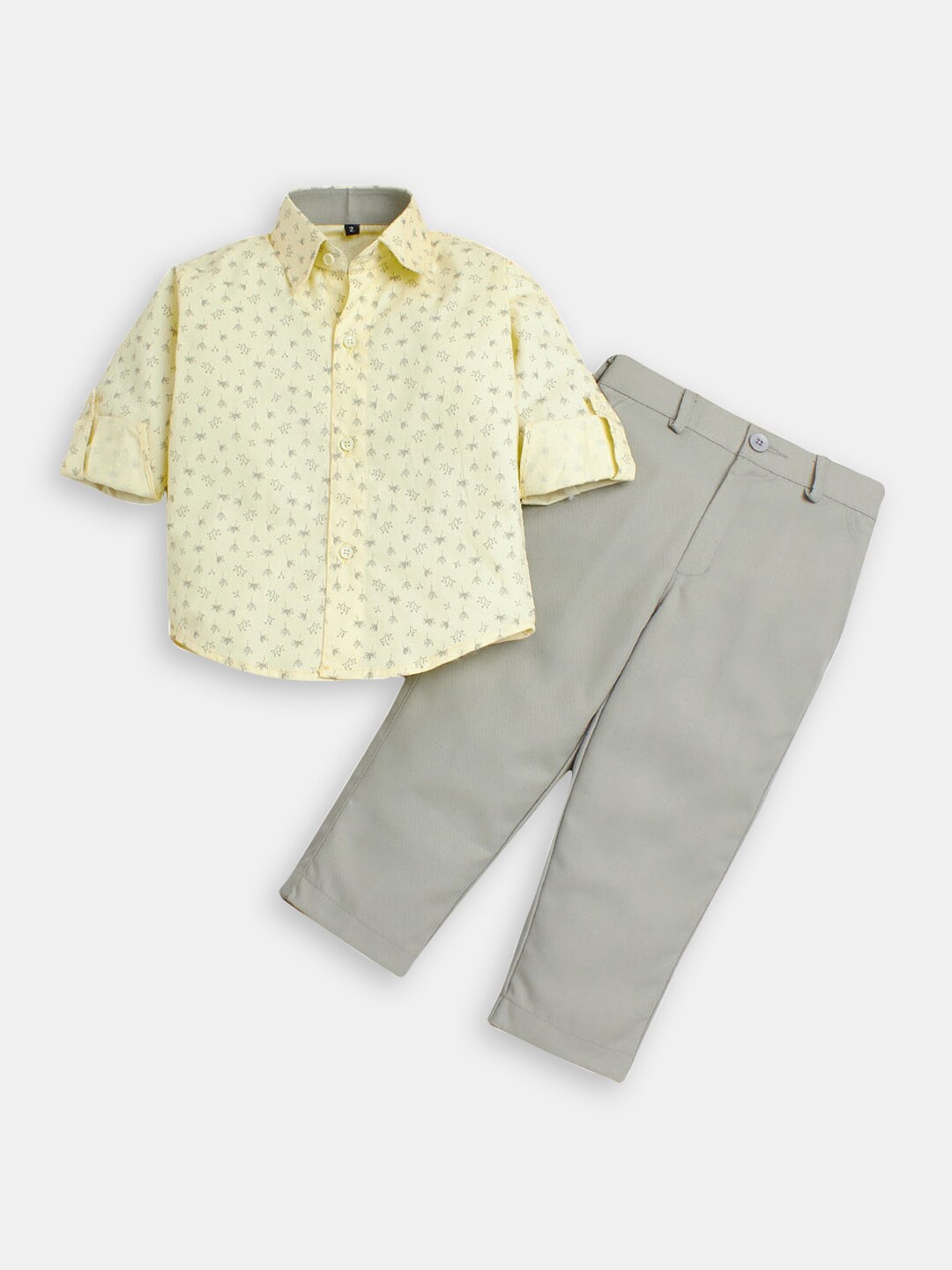 

Hopscotch Boys Printed Shirt With Trousers Set, Yellow