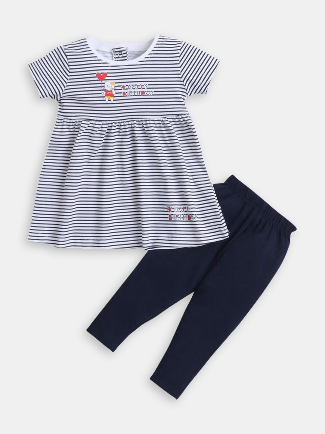 

Hopscotch Girls Striped Pure Cotton Top with Leggings, Blue