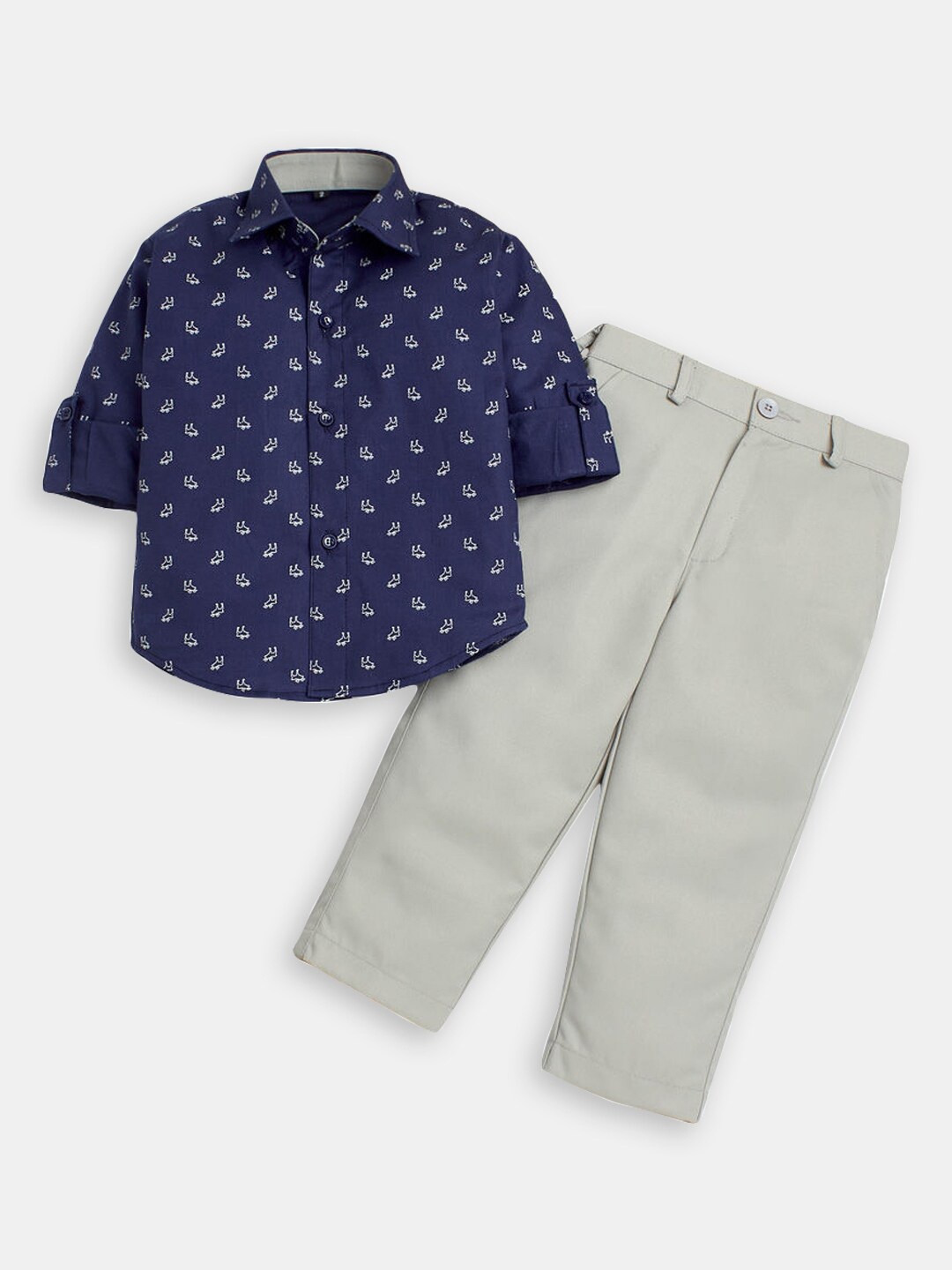 

Hopscotch Boys Printed Shirt with Trousers, Blue