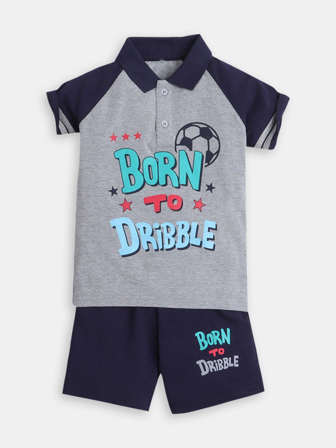 

Hopscotch Boys Printed Pure Cotton T-shirt with Shorts, Blue